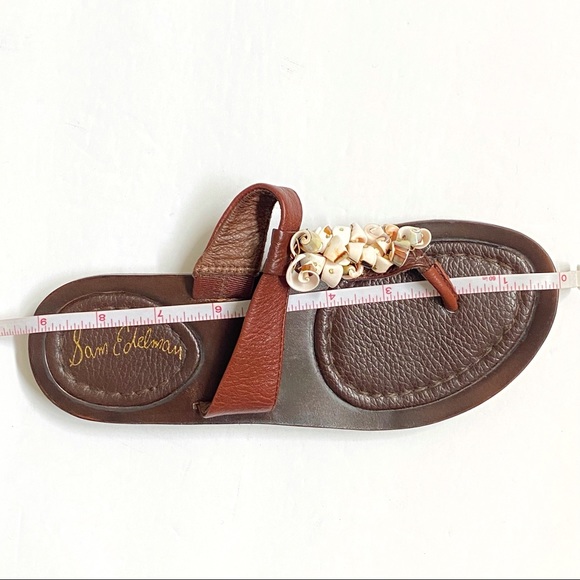 Sam Edelman Bari brown leather white seashell shells t-strap thong sandals flat - Picture 9 of 9